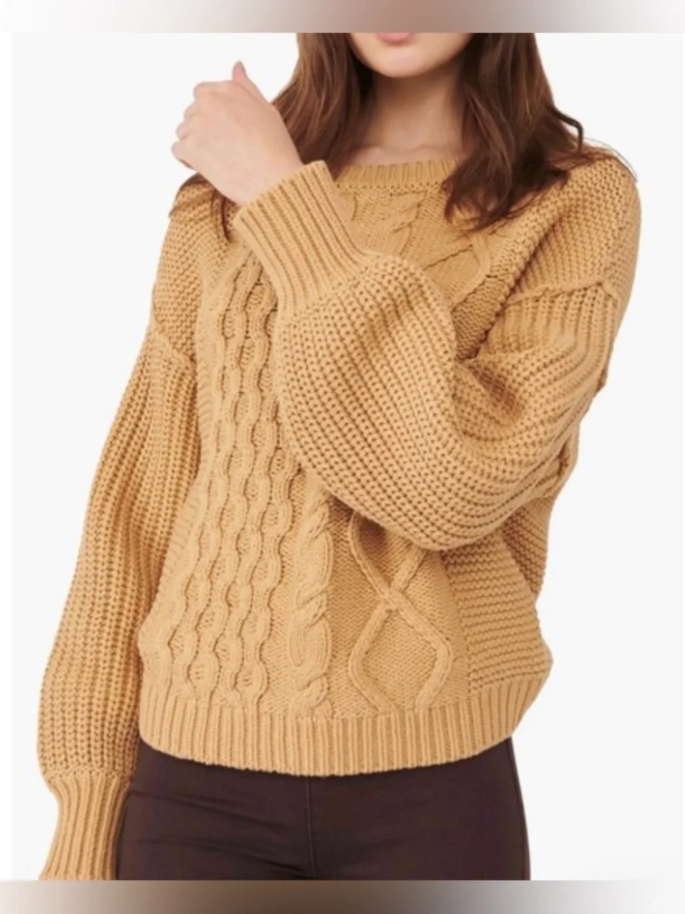 Free People Dream Cable Crewneck Sweater
